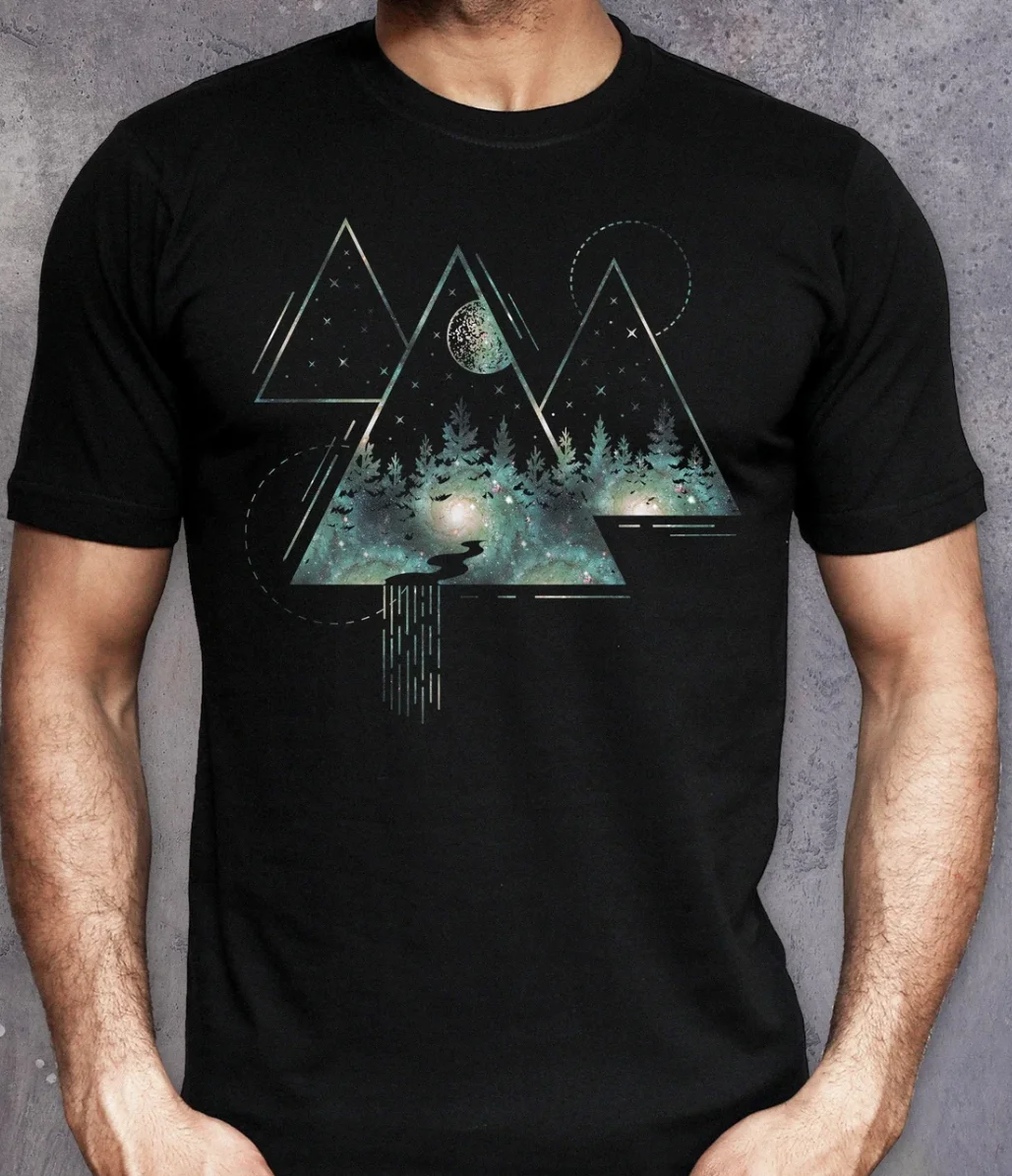 Mens Nature T Shirt Forest Trees Mountain Adventure Tee Hiking Camping Outdoor Travelers Graphic Tees Gift for Lover Boyfriend