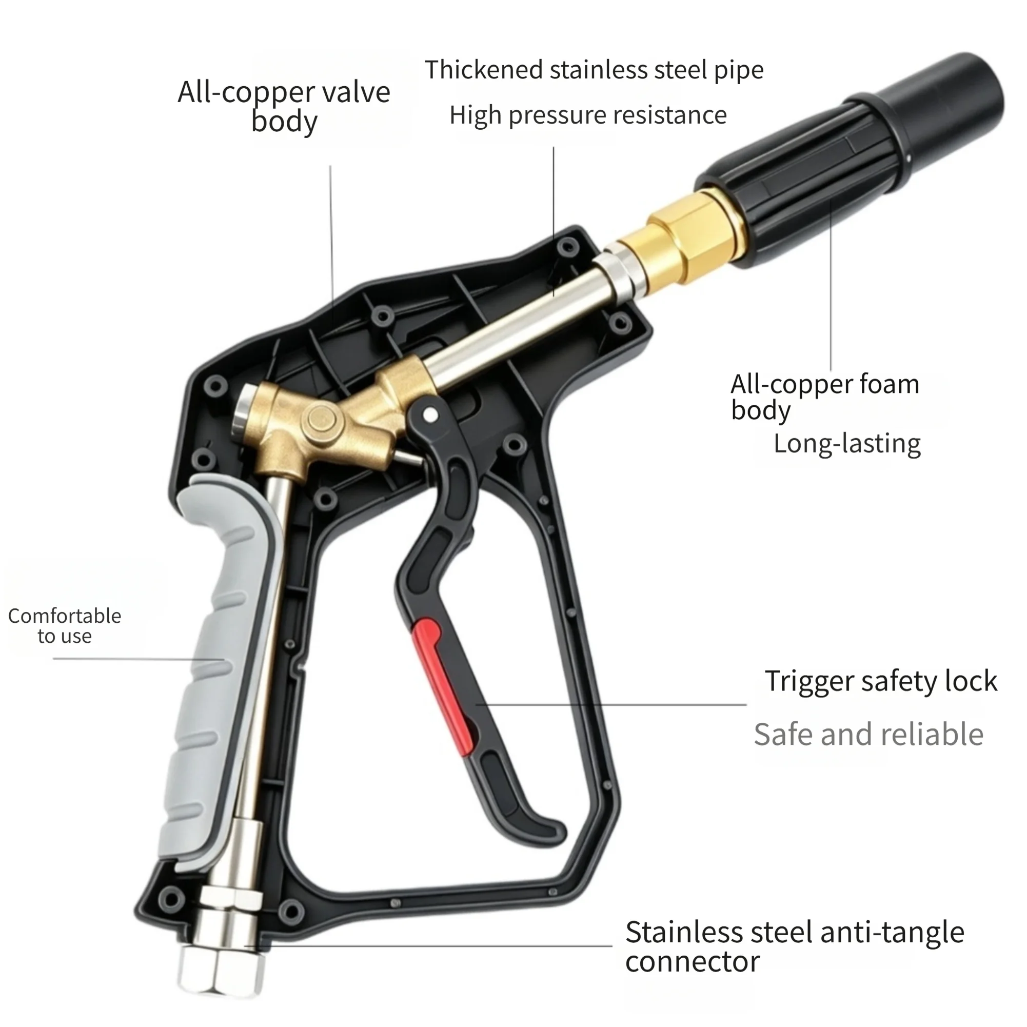 3/8 Inch Thread Swivel Foam Spray Device Brass Nozzle 25 Degree Spray for Pressure Washer For Car Wash and RV Cleaning