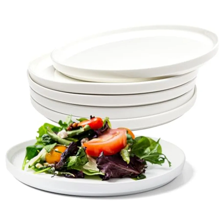 Juego de Platos Blancos para Ensalada, Postre y Aperitivos, Platos Apilables Fe Bone Cha, Aptos para Lavavajillas