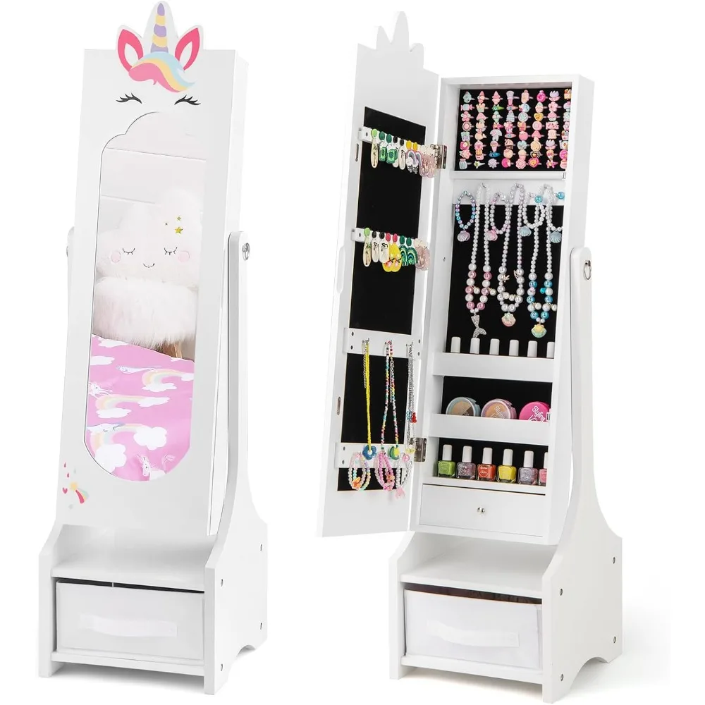 

Jewelry Armoire Cabinet, 45.5 Standing Jewelry Organizer with Full-Length Mirror, Storage Drawers, Vanity