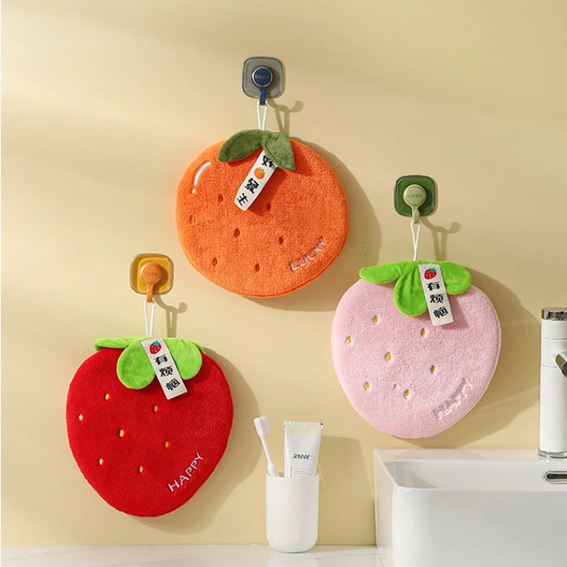 Fruit Hand Towel Kitchen Absorbent Cleaning Cloth Soft Bath Hanging Towels Kids Bathroom Flower Hand Cloth Home Supplies