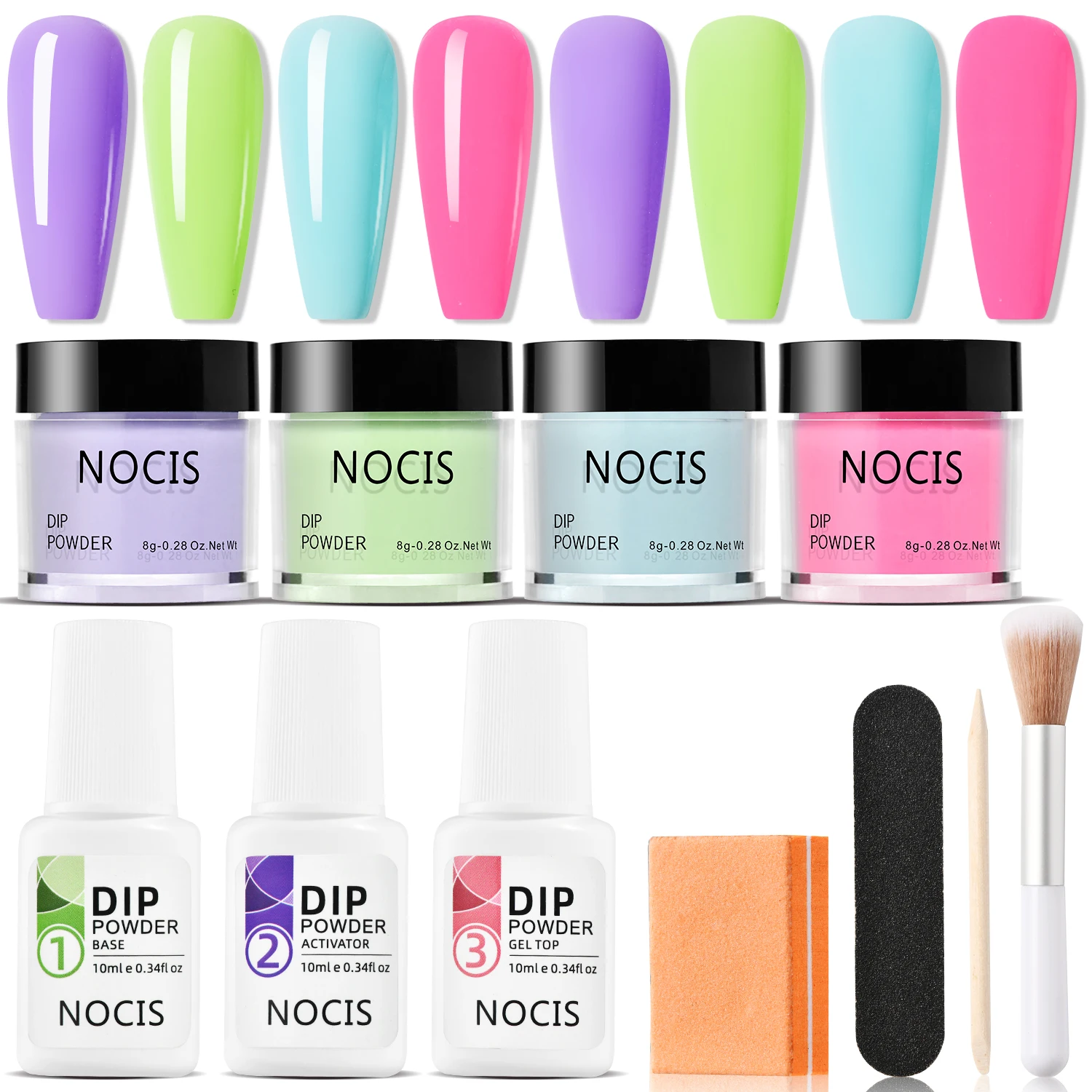 

Dip Powder Nail Kit Starter, 4 Colors Nude Pinkish Glitters Acrylic Dipping Powder System Liquid Set With Base/Top Coat Activato