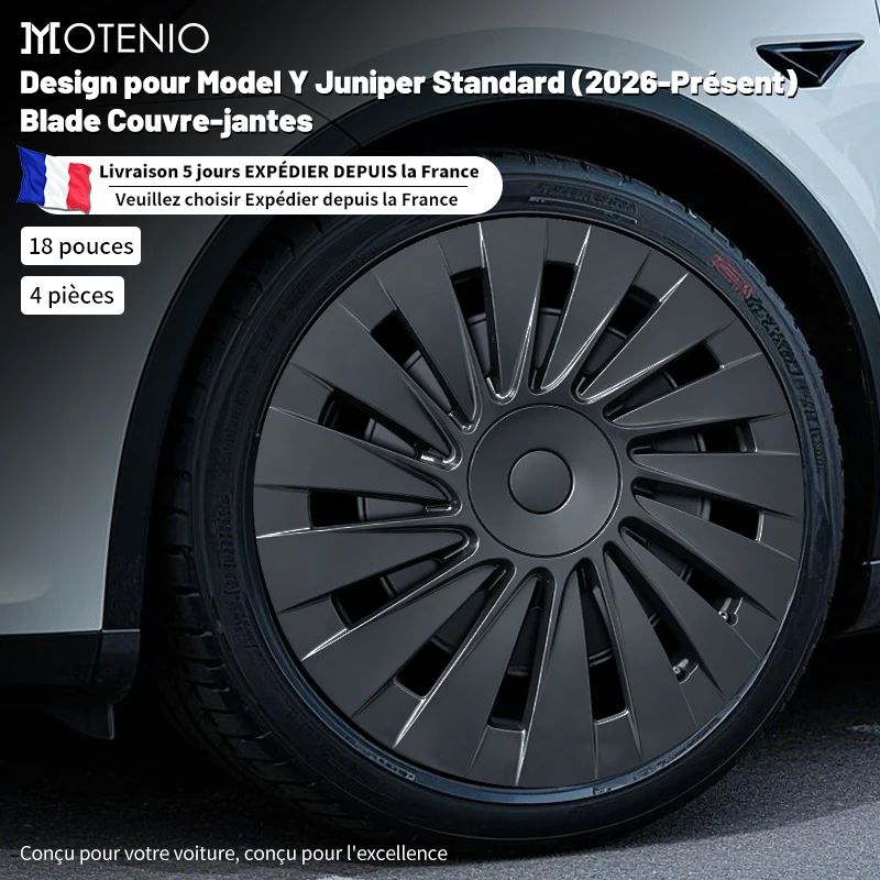 4 pièces de couvre-roues pour Tesla Model Y Juniper Standard 2026-présent, 18 pouces, style lame, de remplacement, pour jantes complètes, accessoires automobiles