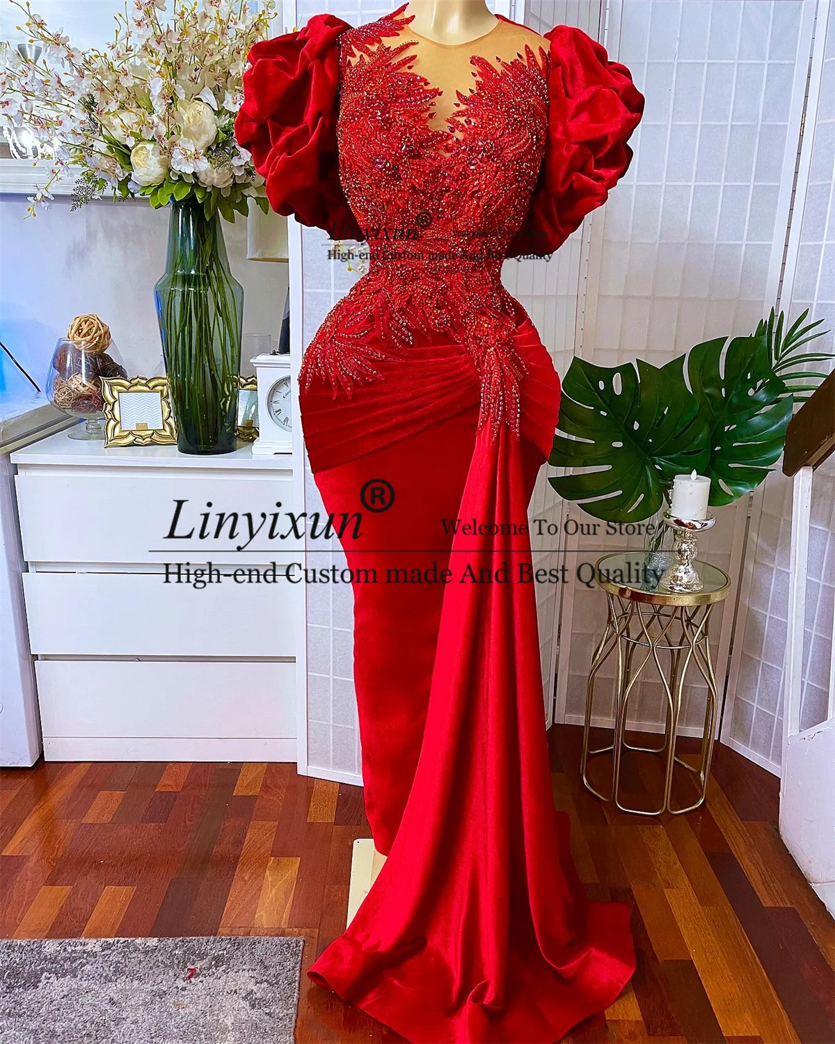 Luksusowe suknie balowe z koralikami i kryształkami z aplikacjami Koronkowe suknie wieczorowe Mermaid Africa Women Long Party Gala vestidos de festa