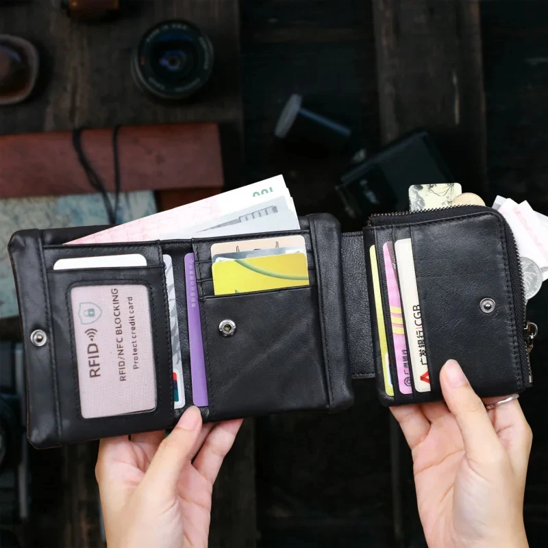 

Simple Luxury Organizer Genuine Leather Men's Black Short Wallet Casual Natural Soft Real Cowhide Daily Card Holder Coin Purse