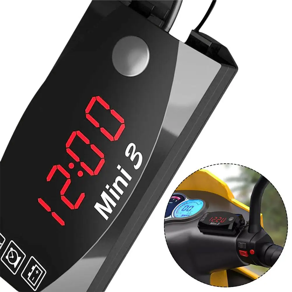 3 In 1 Digital Time Clock Thermometer Voltage Voltmeter LED Display Motorcycle IP67 Waterproof Tester For Car Boat K1Q1