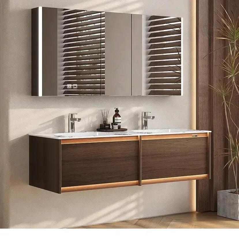 Medieval oak paint bathroom cabinet wash station combination bathroom rock slab hot bending integration