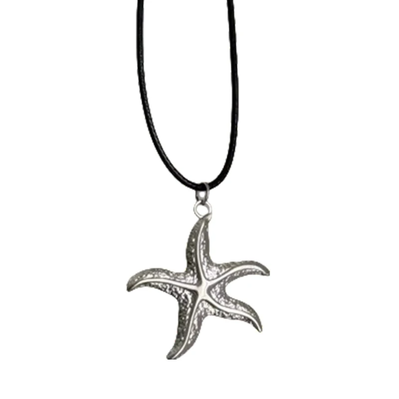 Fashionable Adjustable Starfishs Pendant Necklace with Sturdy Black Cord Fashionable Beach Jewelry for Trendy Women