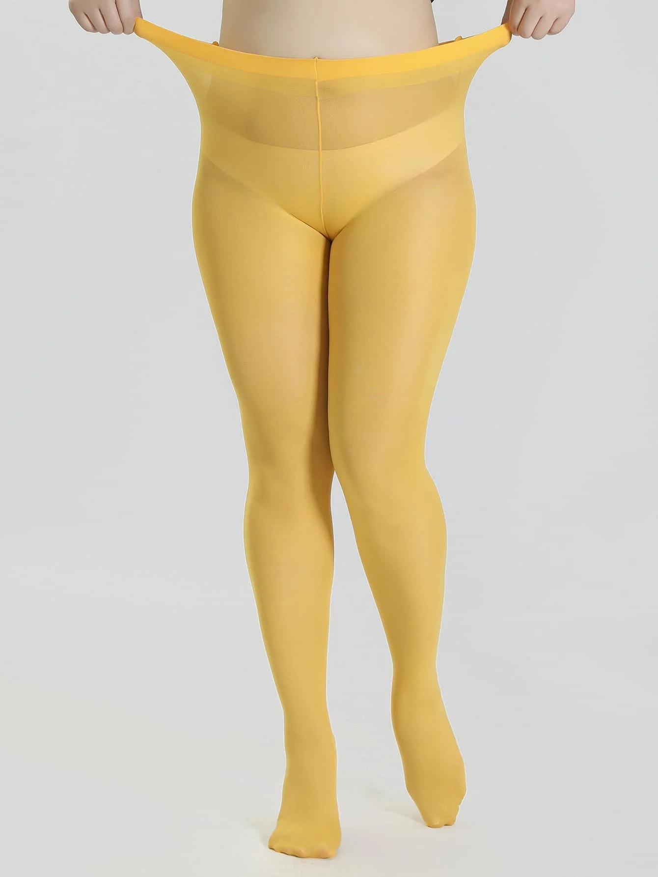 Plus Size YellowSolid Color Pantyhose for Women Radiate Confidence in Style: Embrace the Sun with These