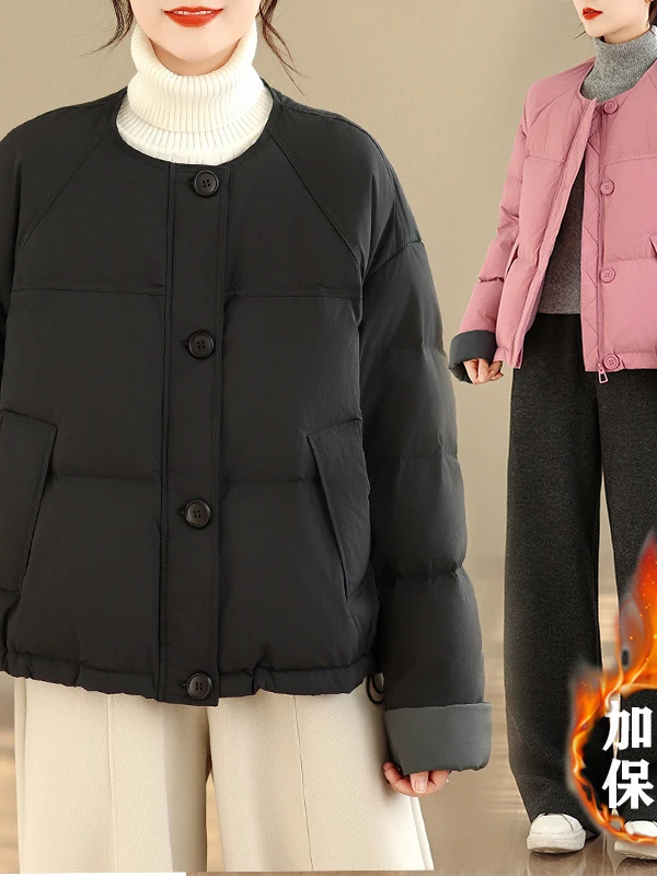 

Thiened Cotton Jaet Warm Loose Sve Mouth for Plump Sister Faionable Casual Outerwear Long Zipper round Ne Design