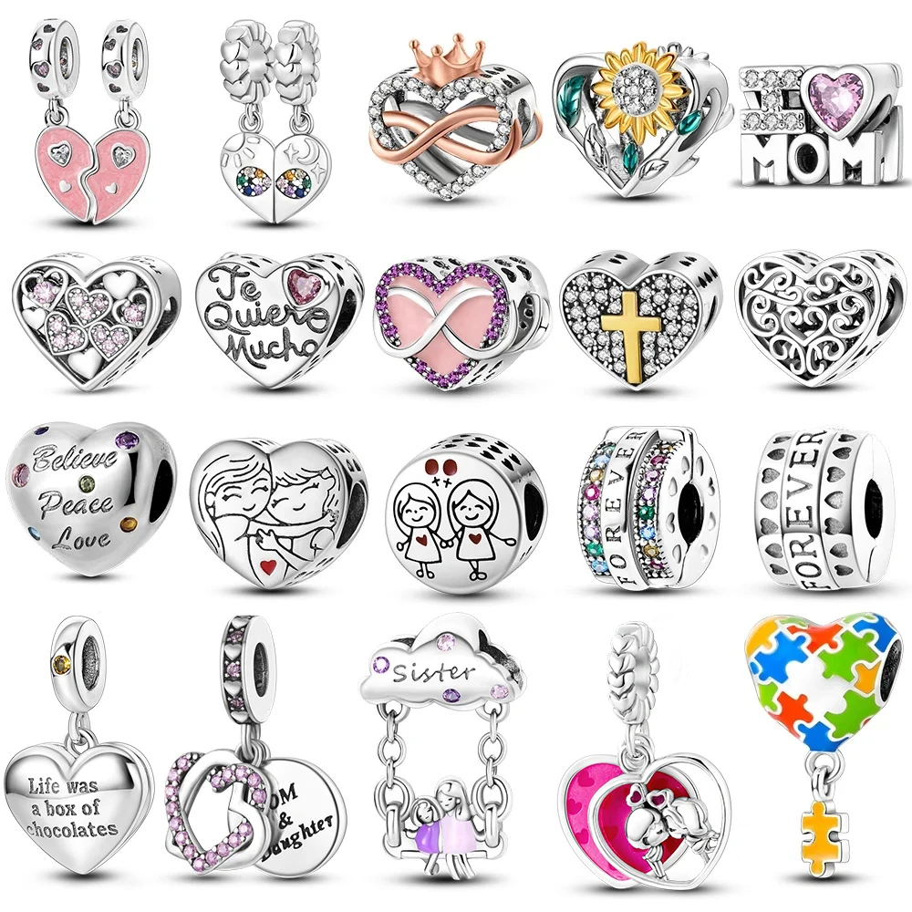 Silver Plated Beads Infinity Love Mum Heart Mom Dangle Charm Fit Charm Bracelet Plata de ley Original Jewelry
