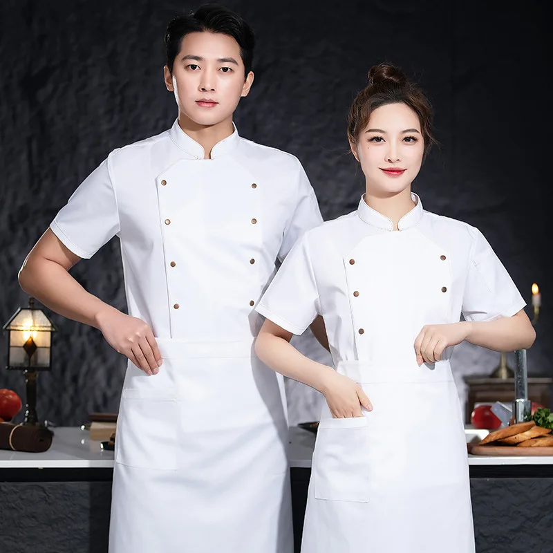 Chef Overalls Short Sleeve Summer Breathable White Work Wear Men's Hotel Restaurant Kitchen School Canteen Clothing Baking