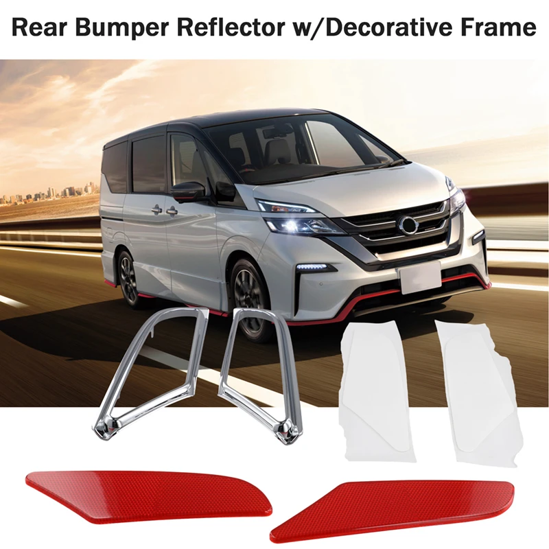 For Nissan Serena C27 2017-2020 Car Rear Bumper Fog Lamp Light Warning Safty Reflector Panel Trim W/Decorative Frame