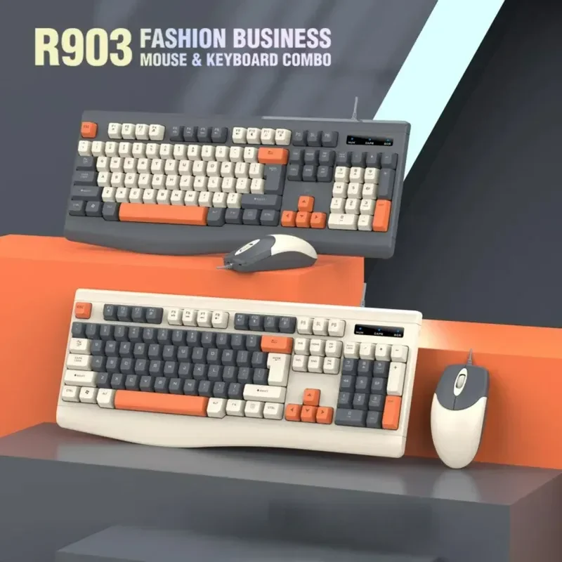 R903 Gaming Keyboard and Mouse Set, Color-Matching Mechanical Feel, Membrane Keyboard and Mouse, Wired, Office Computer USB