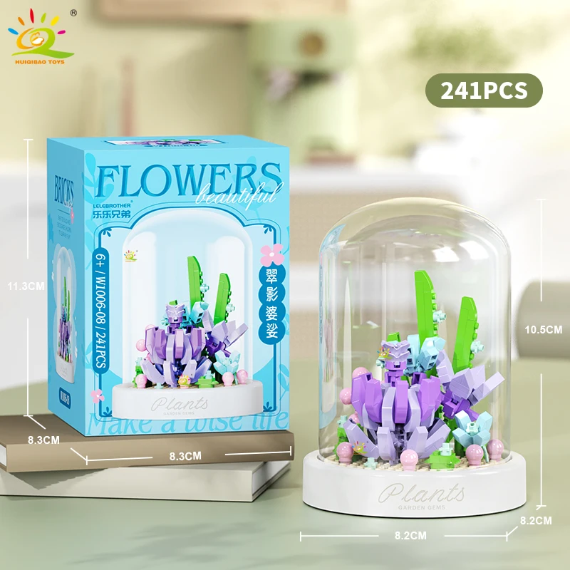 HUIQIBAO MOC Flower Display Box Micro Building Block MOC Mini Flower Mini Diamond Model Brick Toy for Children Desk Decoration