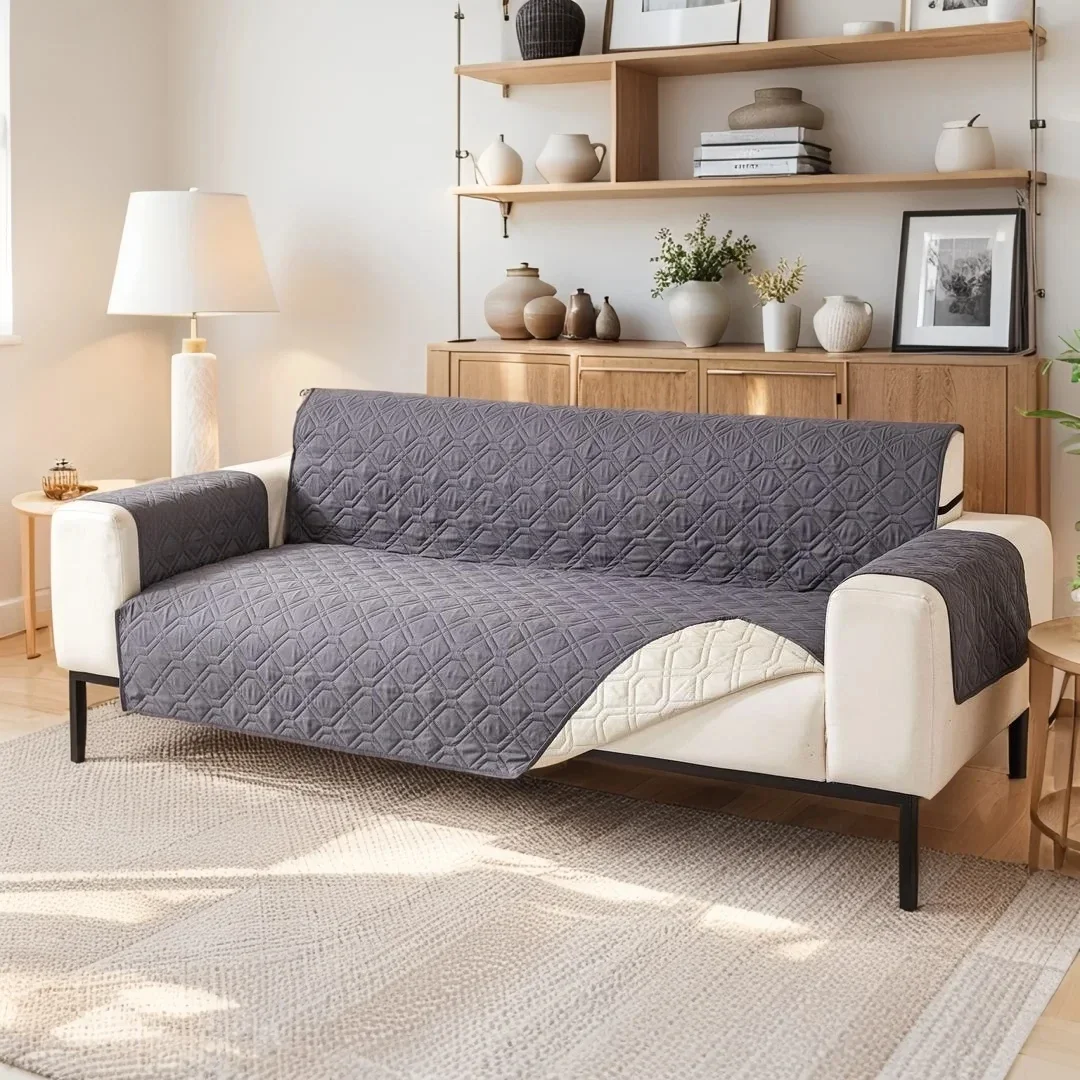1/2/3/4 Seat Waterproof Sofa Cover for Pets and Kids Living Room Non-Slip Armchair Couch Slipcovers Dog Sofa Protector Mats Gray