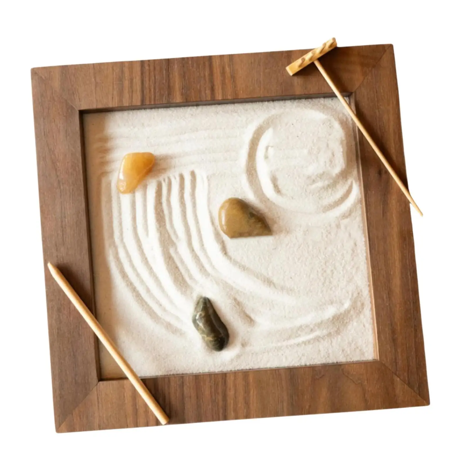 طقم Zen Garden Kit حديقة زن الرملي الخشبية ذات الطراز القديم لغرفة الفصول الدراسية المكتبية