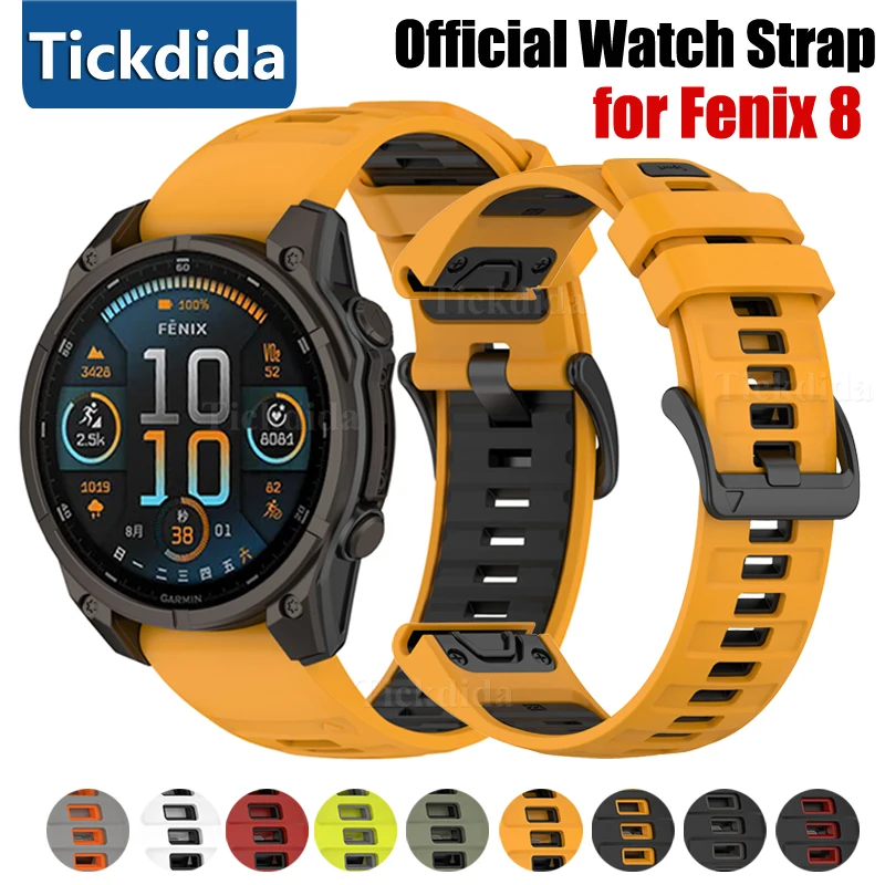 

Official QuickFit 26mm 22mm Band for Garmin Fenix 8 7 7X 6 6X 5X E 47mm 51mm/Enduro 3 Two-Tone Silicone Strap Accessories