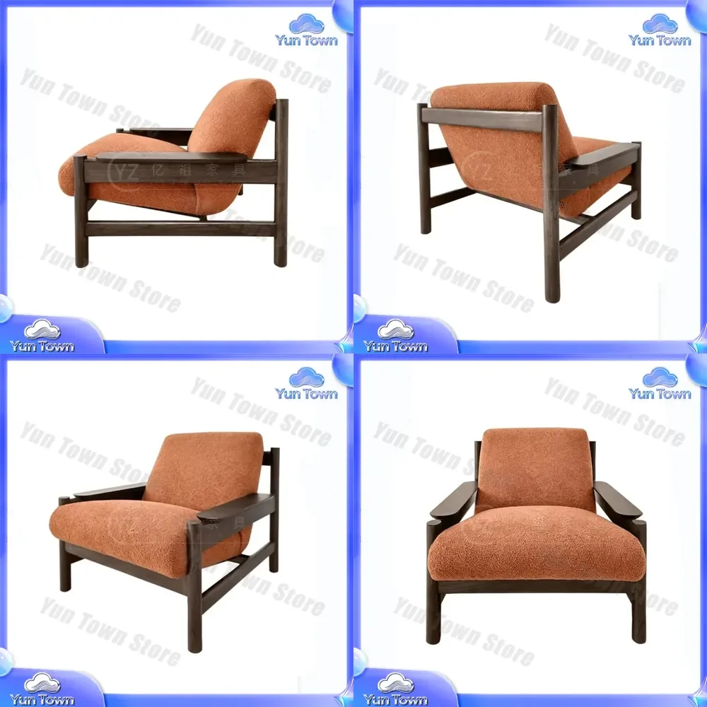 Modern Chinese Light Luxury Solid Wood Sofa Chair for Designer Model Room Lamb Wool Leisure Chair for Hotel Clubhouse