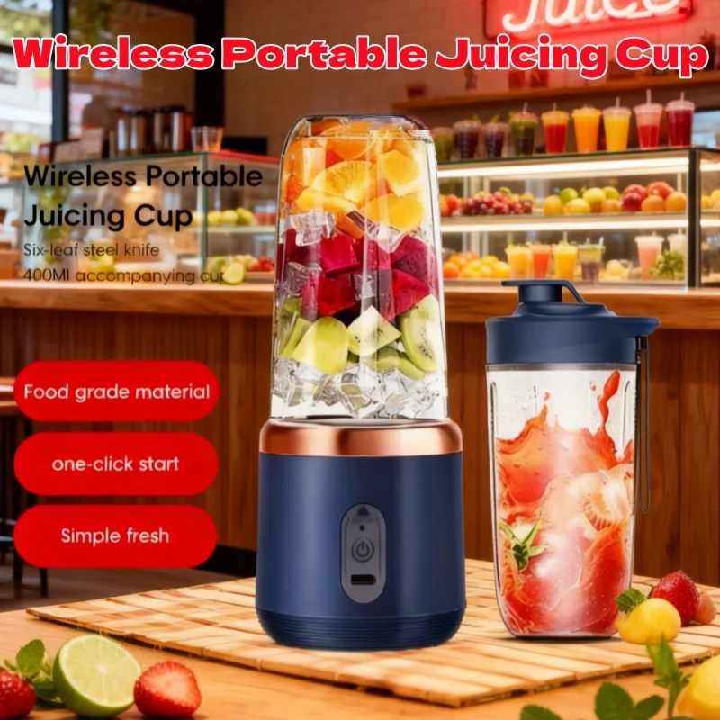 Exprimidor de frutas portátil para el hogar, licuadora de 6 hojas, multifunción, doble taza, exprimidor de frutas y naranjas, máquina exprimidora recargable por USB