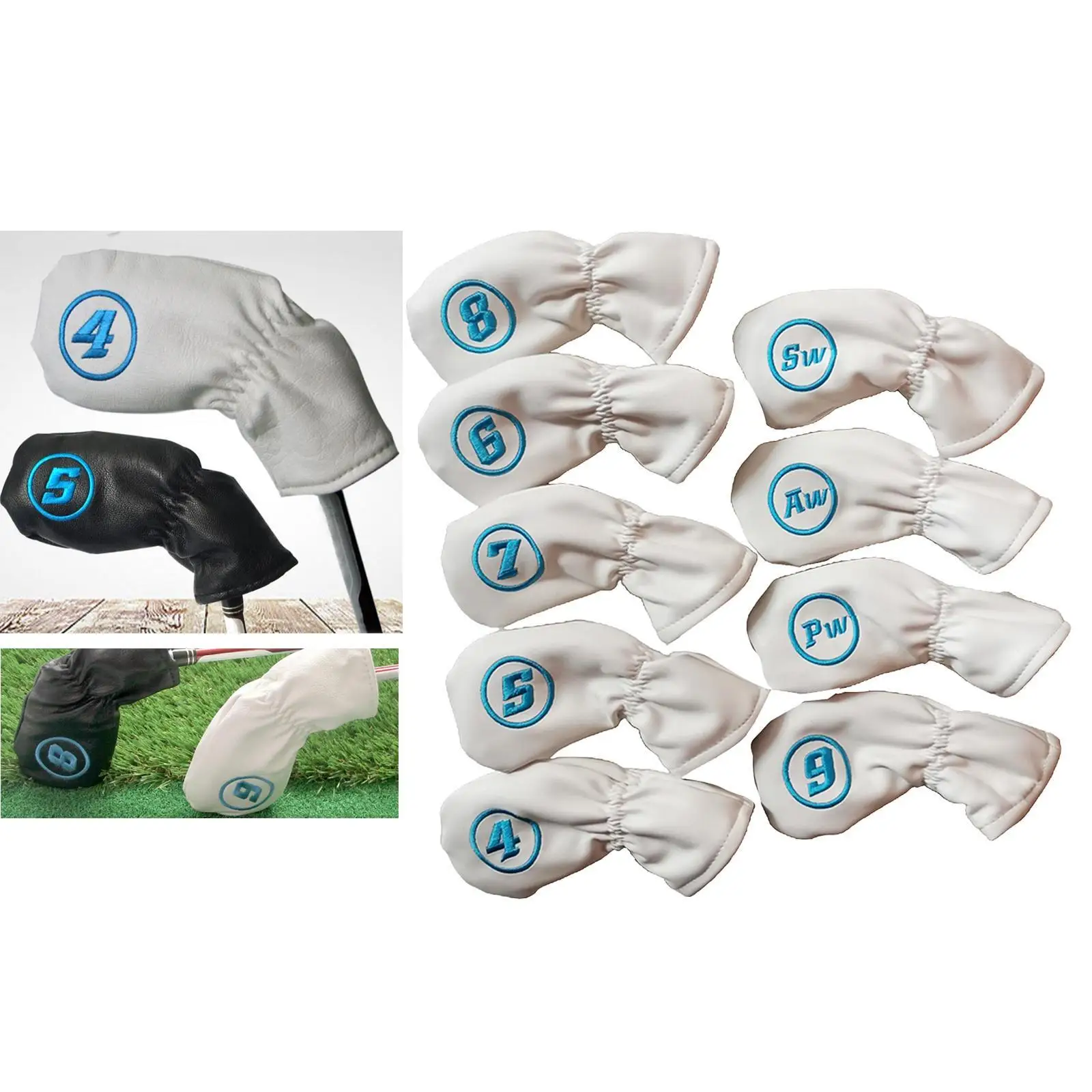 9 Pcs/Set Golf Headcovers For Iron Set Clubs Blue Red White Black Color Waterproof PU Golf Iron Cover Heads Protector
