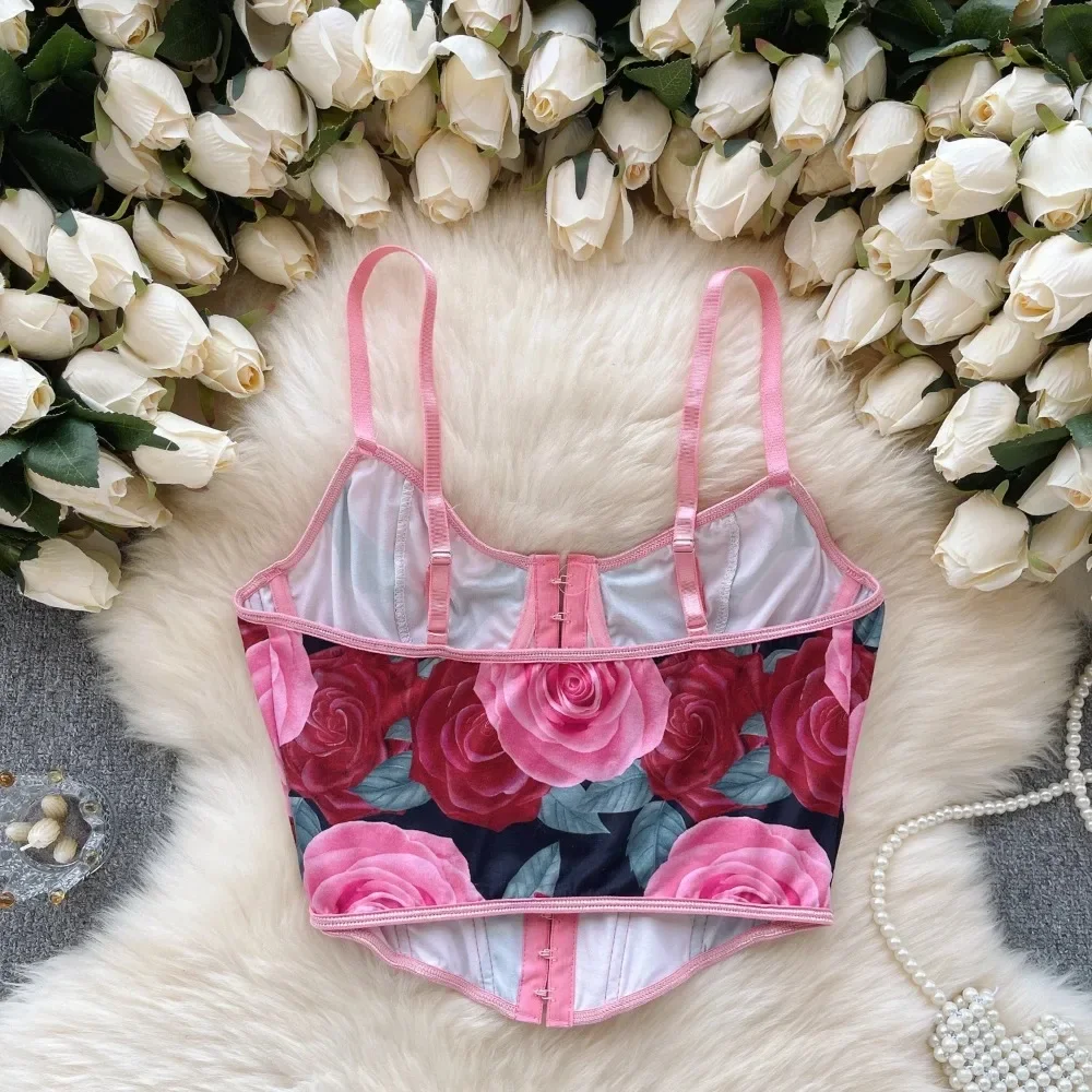 Top a tubo con stampa asimmetrica sexy Camis senza spalline chic Canotte coreane sottili Top corto elegante Corsetto da donna autunno Bustier