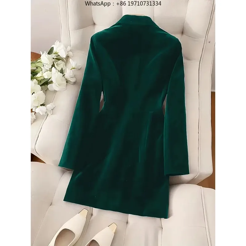 Women European American Double Breasted Blazer Dress Long Sleeve Slim Fit Office Suit Dress