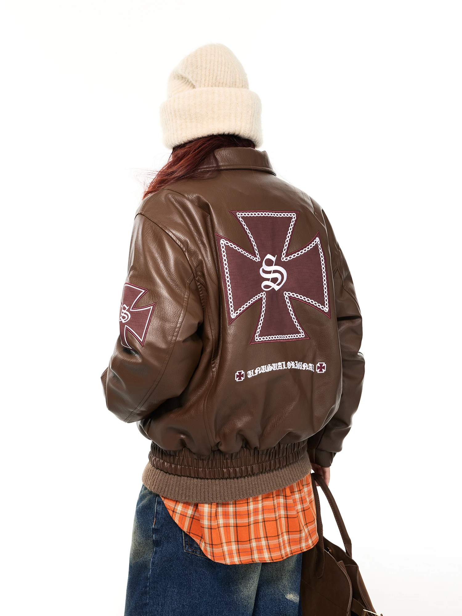 

Зимнее женское пальто Damon Island American High Street Hiphop из искусственной кожи и хлопка с вышивкой крестиком, утепленное, с длинными рукавами