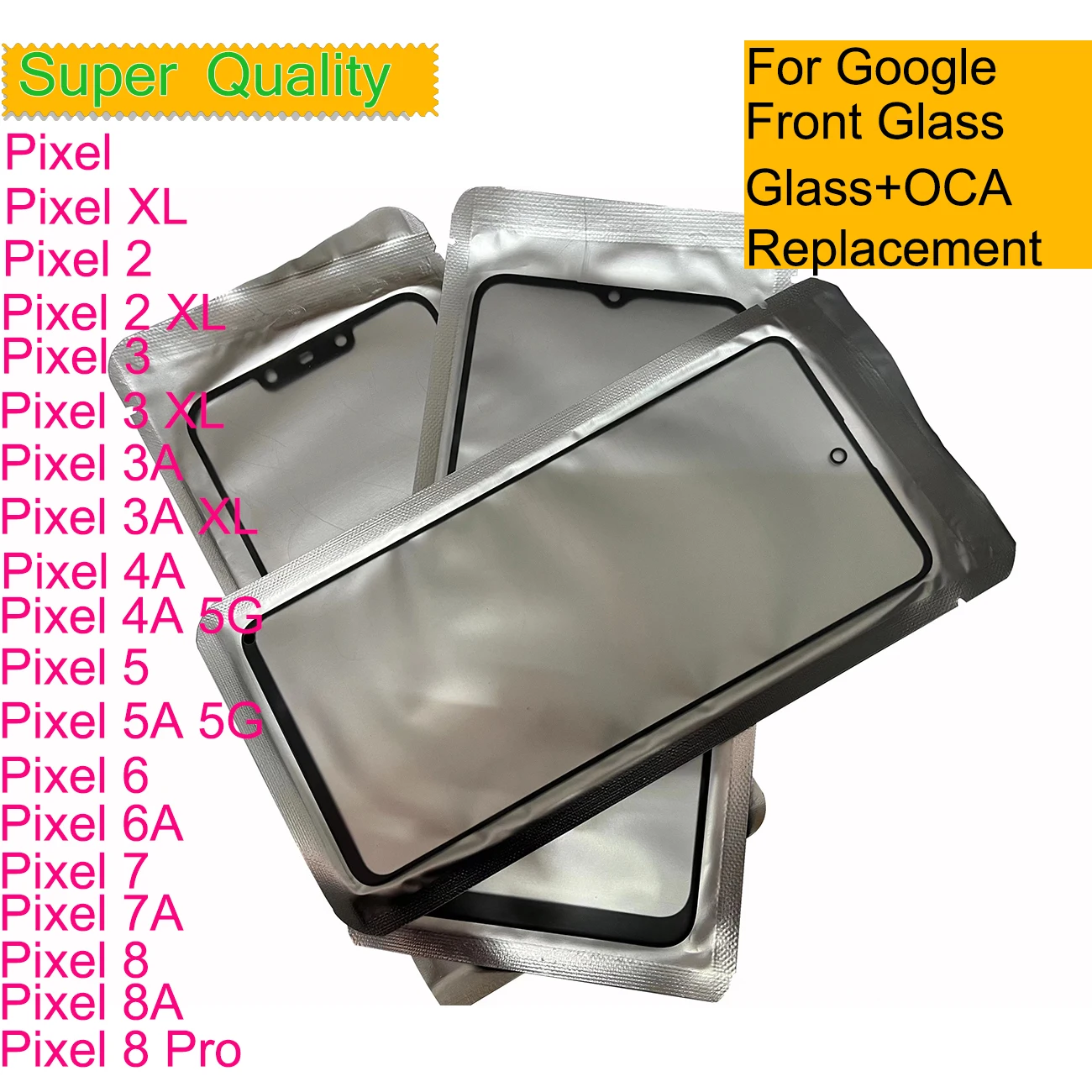 

10Pcs/Lot For Google Pixel 8 Pro 7 6 5 4 3 2 XL 8A 7A 6A 5A 4A 3A Touch Screen Panel Front Outer Glass LCD Lens With OCA Repair