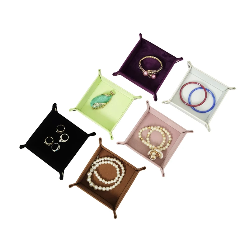 Velvet Foldable Jewelry Tray Portable Storage Box for Rings Earrings Necklaces Keys Cosmetics Organizer Snap Fastener Design