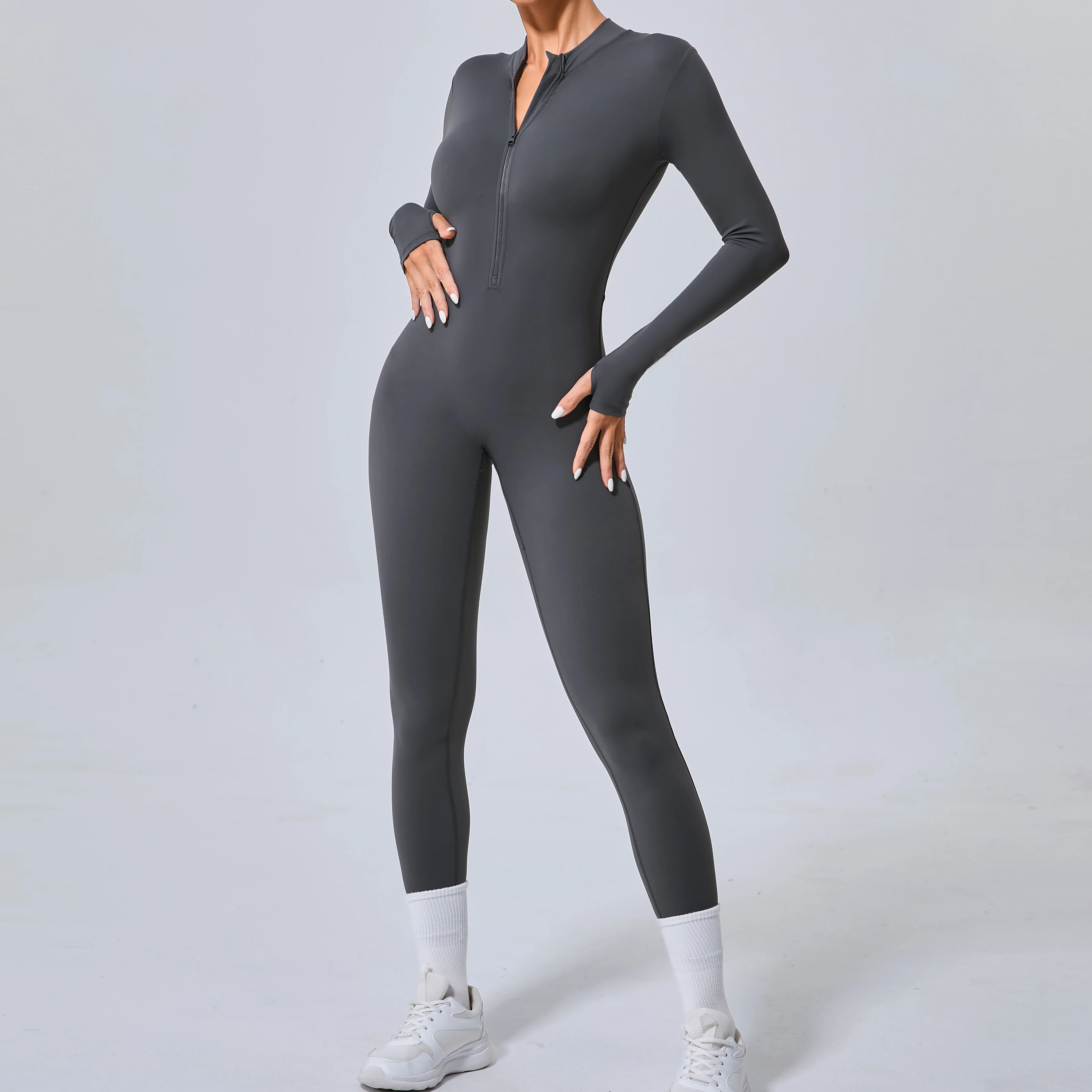 

No Cup Yoga Jumpsuit Women Zipper Long Sleeve one piece Gym Fitness Set Comfort Workout Romper High Elastic Siamese Sportswear