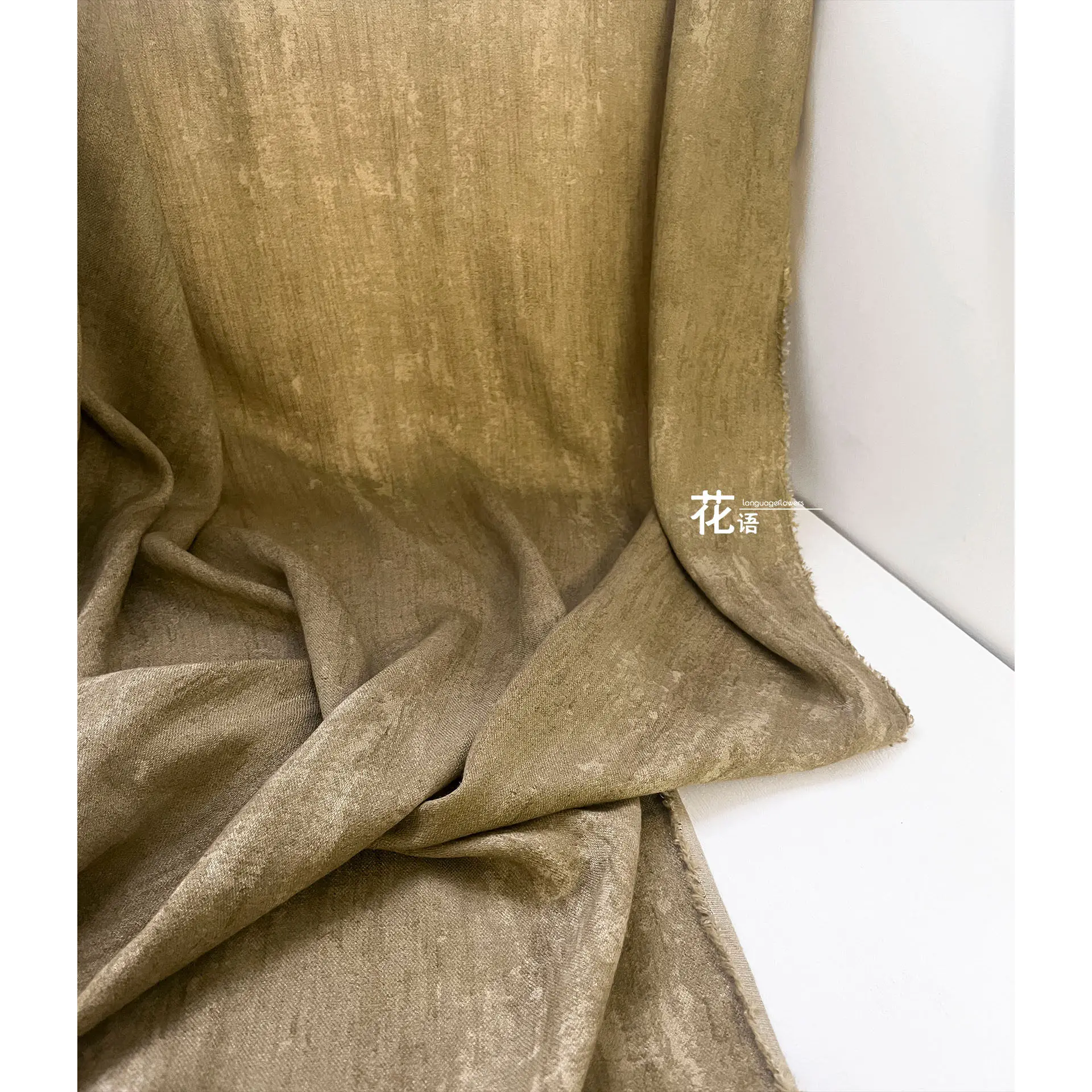 Yellow Mottled Print Designer Fabric Thick Linen Blend with Vintage Finish for Handmade Garments and Custom Apparel