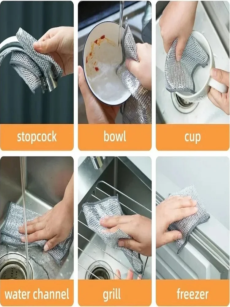 50/3 Stück magisches Reinigungstuch, einseitig, Metall, Stahldraht, Lappen, Küche, Geschirr, Topf, Waschtücher, Handtuch, saubere Werkzeuge – Detail 10