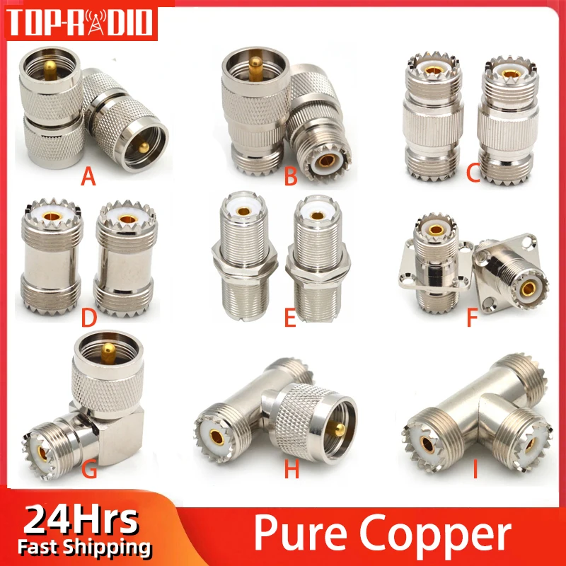 1Pc UHF to UHF Male Female Adapter SO239 to PL259 Flange Bulkhead RF Connector Straight Right Angle 3 Way Spliter
