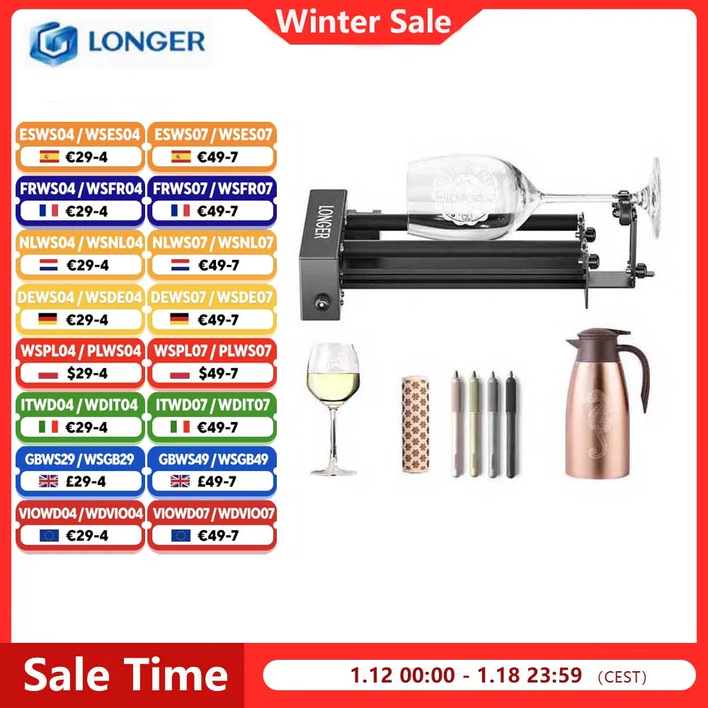 Kits de mise à niveau de rouleaux rotatifs LONGER pour graveur laser 360 °   Rotation, diamètres réglables de 6 à 300 mm pour laser RAY5 5W 10W 20W B1 Se