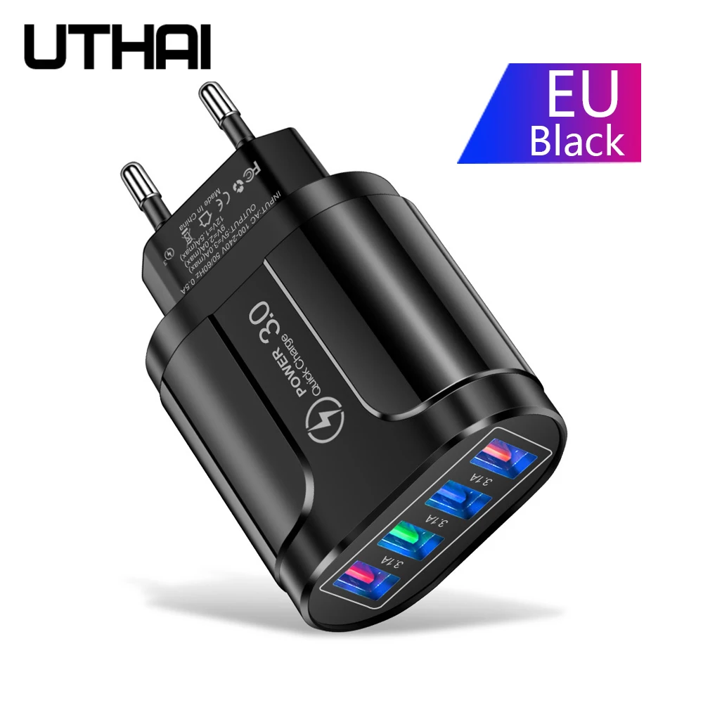 Uthai-携帯電話充電器,トラベル充電器付き4ポートLEDライトデバイス,USB充電器,HC-385 3a