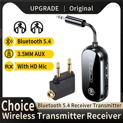 2 In 1 Bluetooth 5.4 Transmitter Receiver Stereo 3.5mm AUX Airplane Audio Wireless Adapter Mic for TV PC Headphone Car Aircraft