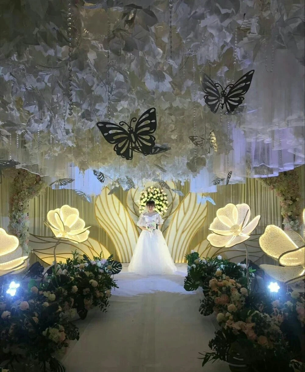 زهور الفاوانيا المضيئة المزخرفة بإضاءة LED، دليل طريق الزفاف، زخرفة حريرية بيضاء، لتزيين المنزل في حفلات الزفاف وأعياد الميلاد #3