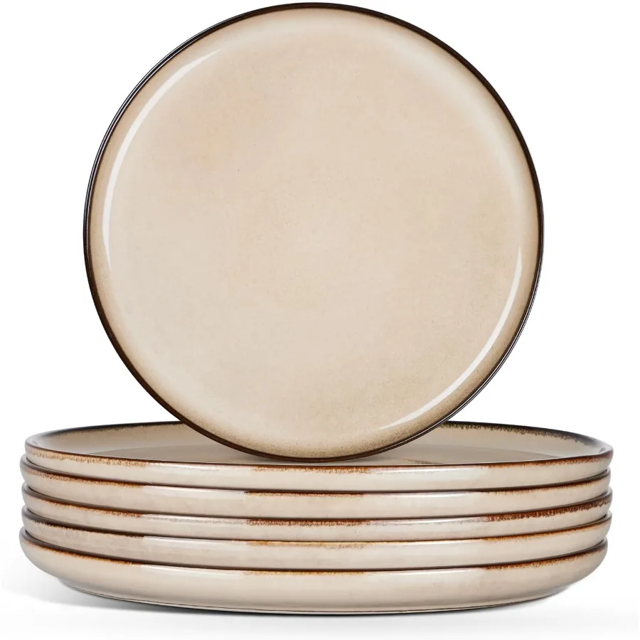 

8 Ceramic Salad Plates Set of 6 Reactive Glaze Stoneware Dishes for Home Kitchen and Restaurant Use Round Dessert Plates Microw