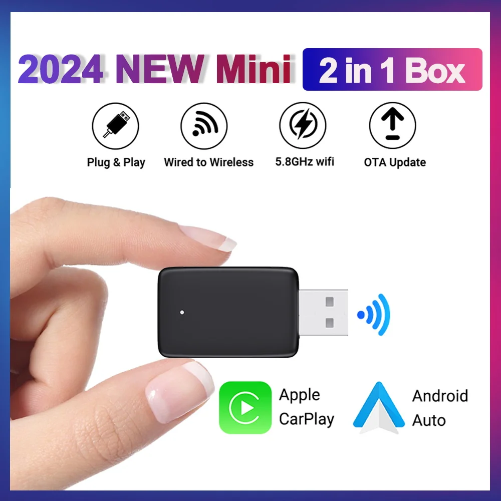 New Adapter 2in1 Mini CarPlay Box Wired To Wireless CarPlay&Android Auto Smart box Bluetooth WiFi Connect Plug&Play Fit 99% Cars