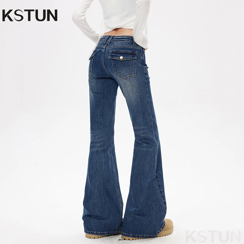 

American High Street Spicy Girls Low Waist Bell Bottom Jeans Women Vintage Design Sense Stretchy Straight Tube Micro Flare Pants