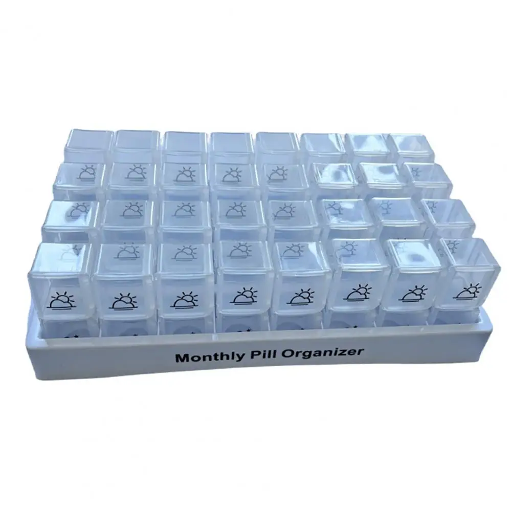 

Medication Organizer for Travel Monthly Pill Organizer with 32 Compartments 2 Times A Day Am Pm Pill Box 31 Day Travel