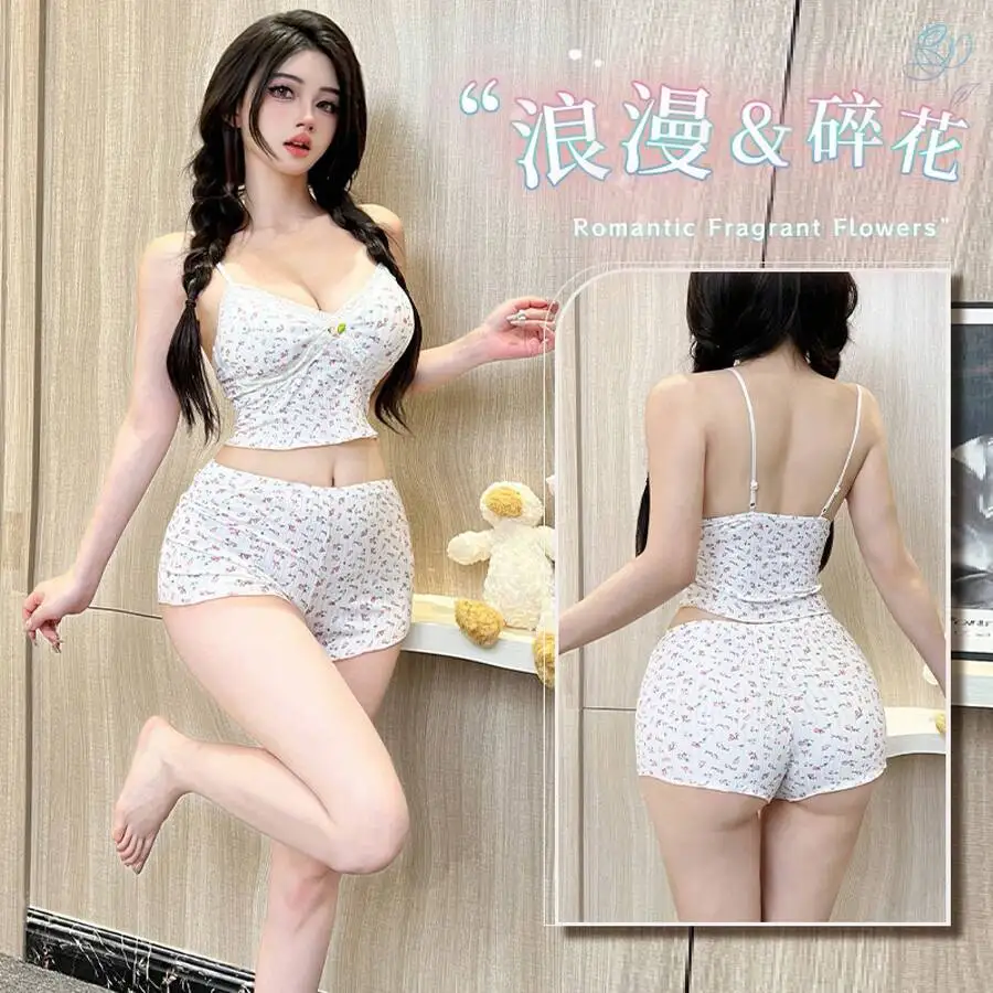 

Floral V-Neck Camisole Sleep Set Women Sleeveless Short Pajama Set