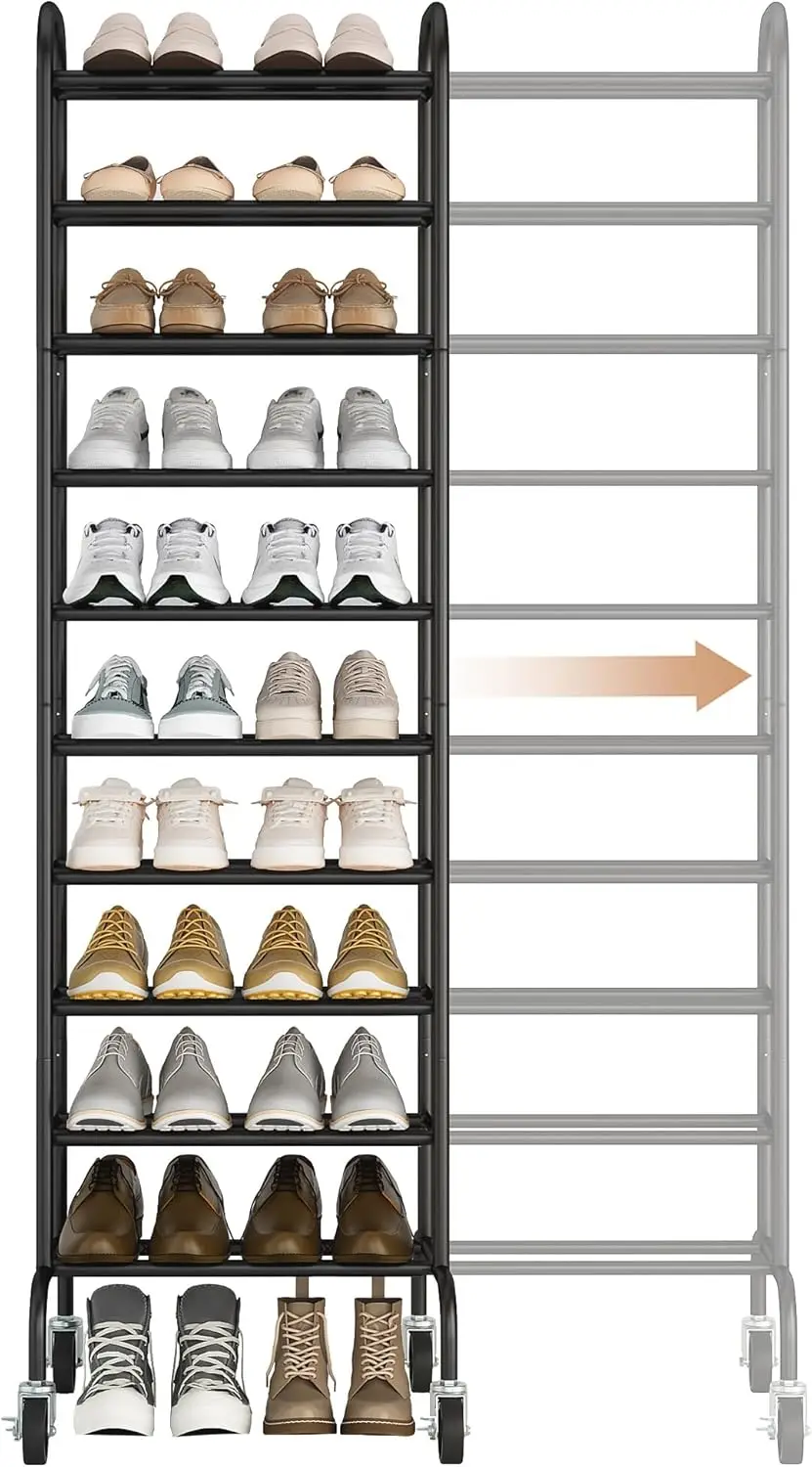 

10-Tier Expandable Shoe Rack, 44 Pairs Tall Vertical Shoe Rack, Heavy-Duty Metal Adjustable Shoes Organizer For C