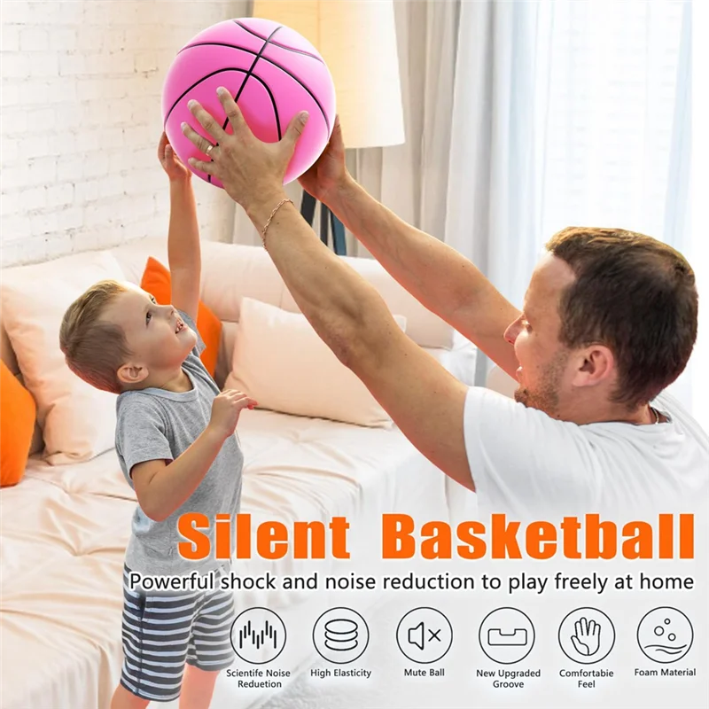 

A09F-Foam Basketball, Indoor High Density Training Basketball 3D Texture Quiet Bounce No Noise Ball For Home Beach Pool