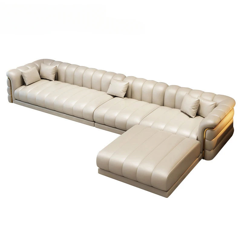 Modern leather sofa layer cowhide modern minimalist high-end sofa atmospheric living room three-seat