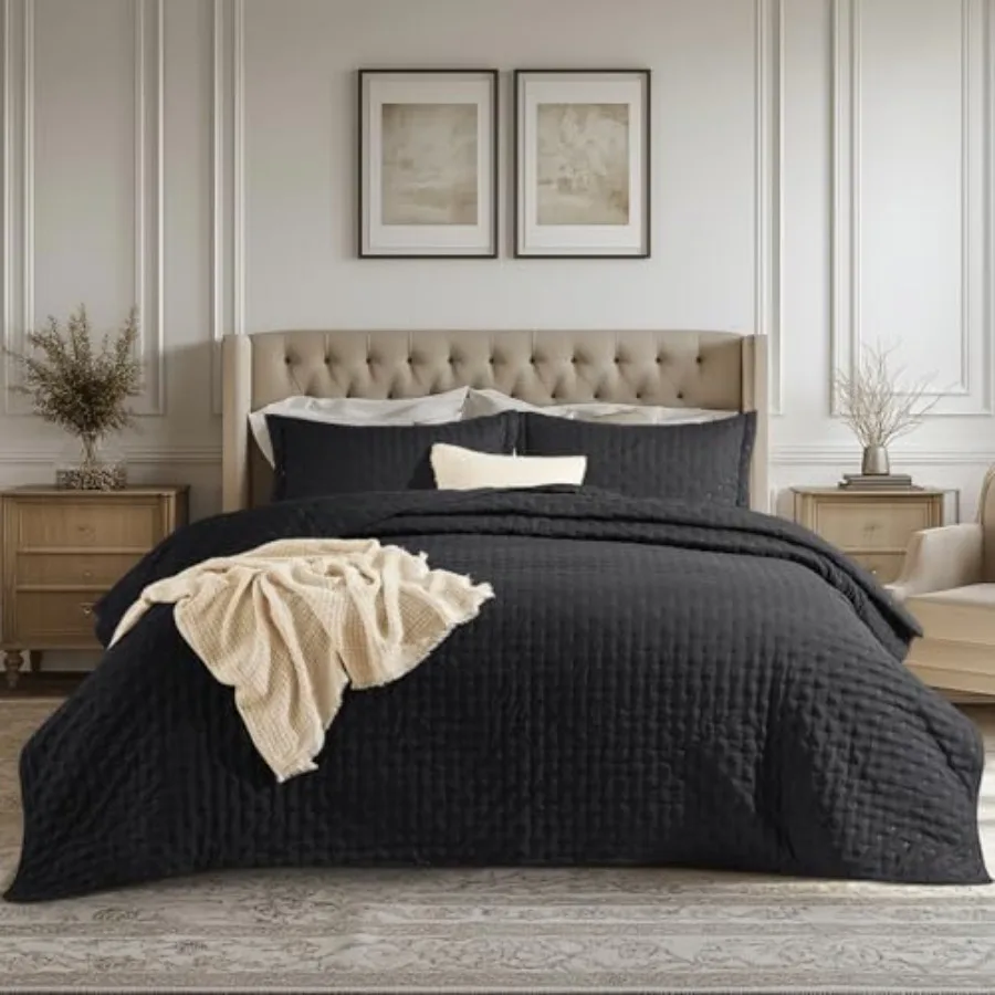 

Покрывало Kinlt - Blk Bedspread KinSize и легкое одеяло Modern Coverlet с узором клевера, ультрамягкое, всесезонное, 152 x 244 см.