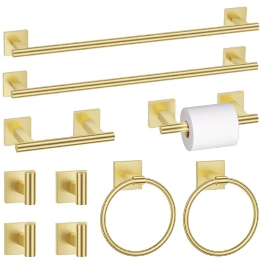 

10 Pieces Brushed Gold Towel Bar Set Double Dase Toilet Paper Holder Bathroom Hardware Set 23.6 Inch Stainless Steel Towel Rack