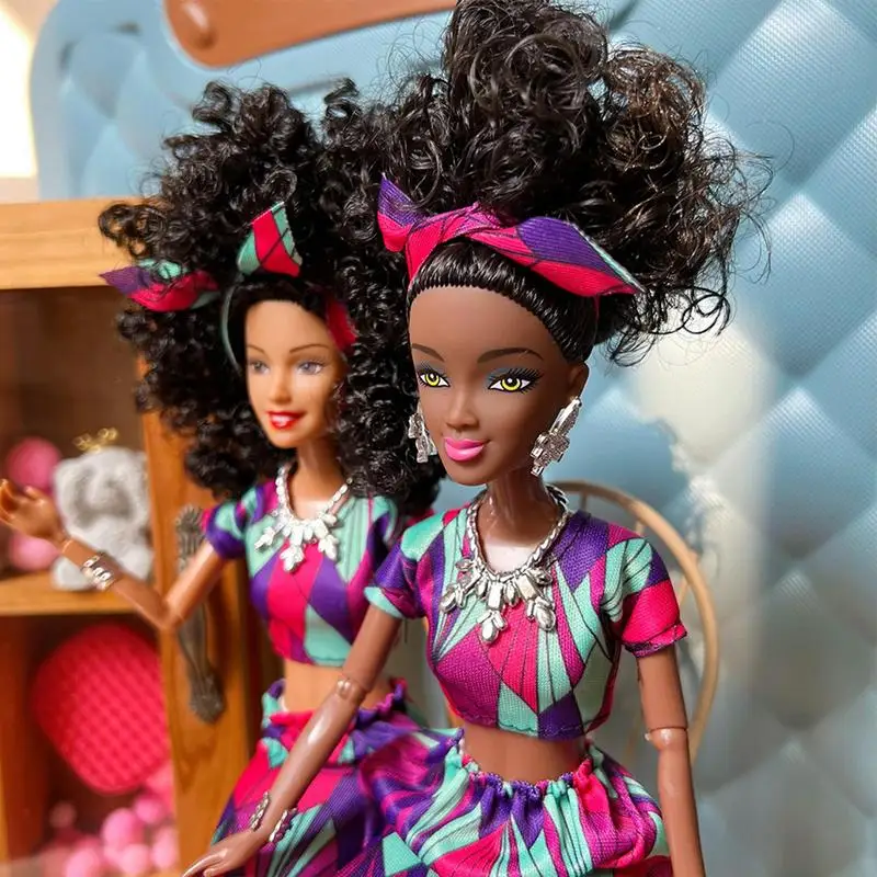 Multi-Jointed Toy Black Skin Girl Dolls Moveable Black Doll Joints Fashion Doll with Vivid Facial Expressions Flexible Doll Girl