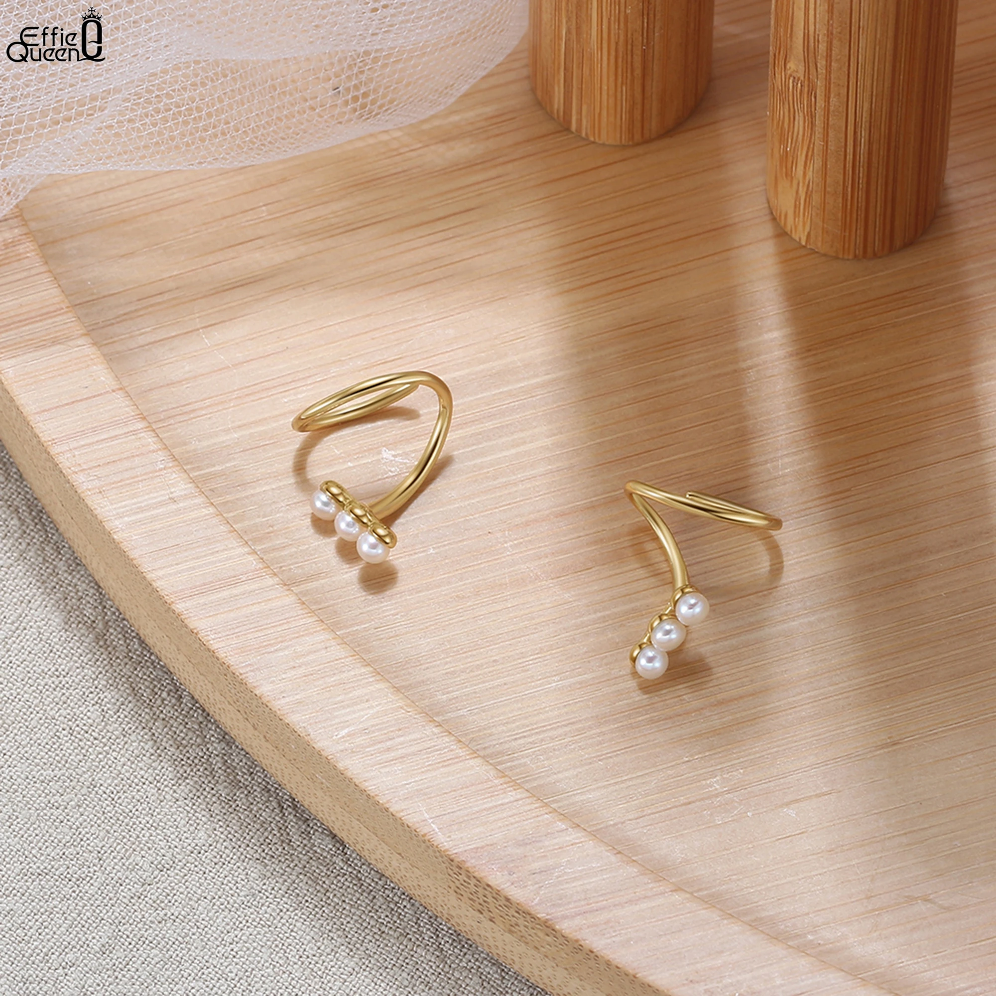 

Effie Queen 2025 Trend Earrings 14K Gold Graceful 925 Sterling Silver Pearl Stud Earrings Refined Jewelry for Birthdays GPE38